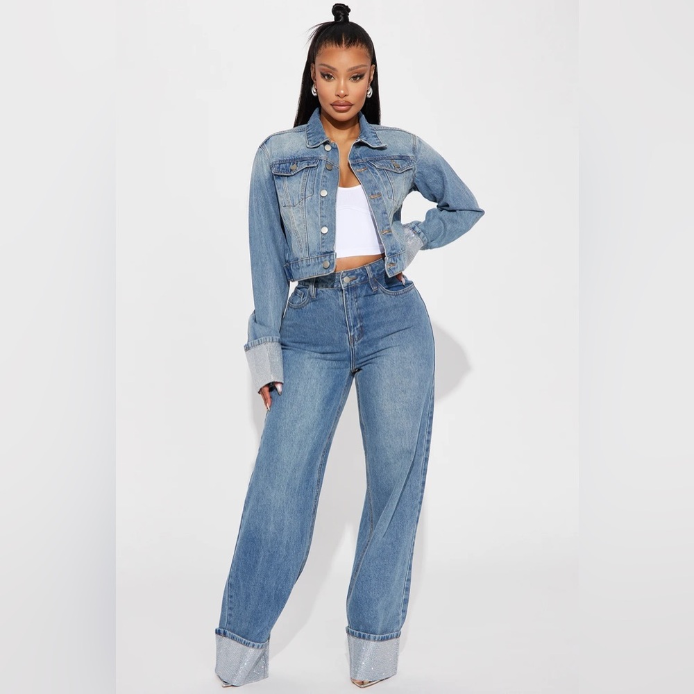 Fashion Nova Classic Turn Over Blue Women's Jeans Size 15 NWT - Picture 2 of 6